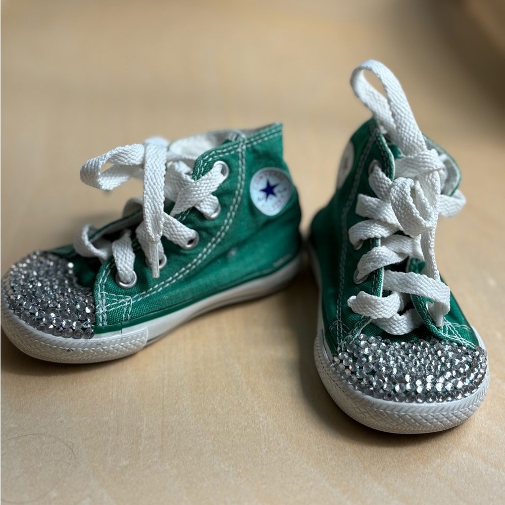 Toddler Converse Green Sneakers with Rhinestone Detail